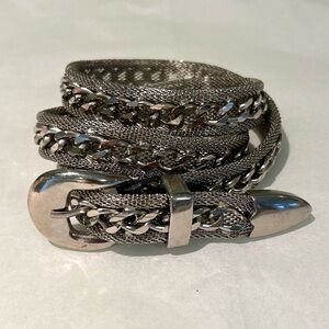 Vintage Heavy Weight Metal Mesh & Curb Silver Chain Belt